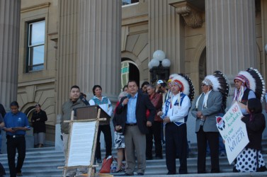 National Chief Atleo at Alberta Legislature along with Alberta Chiefs