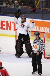 Carey Price celebrates at the 2007 World Junior Hockey Championships