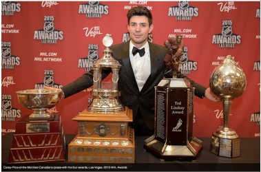 Carey Price poses with his four NHL awards