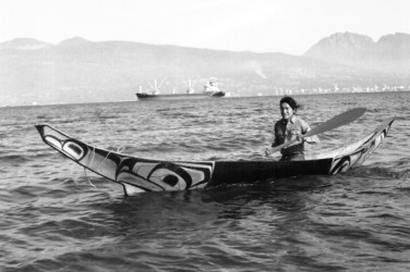 Norman Tait in his first carved canoe 