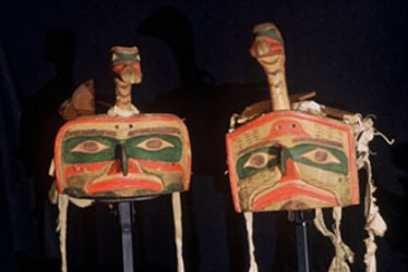 These two duck headdresses are among the potlatch collection on display. The the