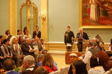 Governor General David Johnston addressed a room full of dignitaries