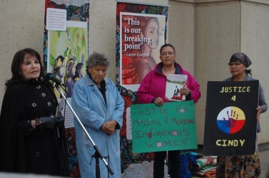 Muriel Stanley Venne, of the IAAW, led memorial in honour of Cindy Gladue