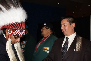 Guy Lonechild (right) at a news conference with Vice Chief  Morley Watson announ