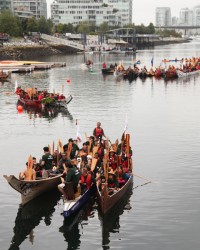 Salish canoe flotilla at Vancouver's False Creek