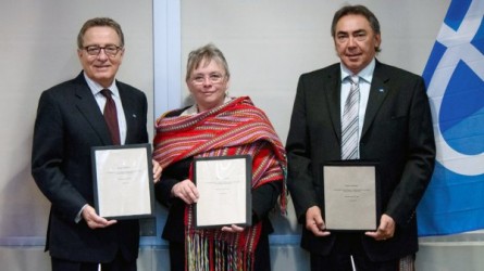 (From left) Minister of Aboriginal Affairs David Zimmer, MNO Chair France Picott