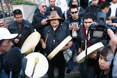 Representatives of the Nuu-chah-nulth nations drummed on the courthouse steps