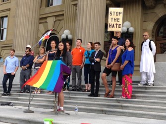 Katherine Anne Swampy speaking at the 4th annual Hate to Hope march