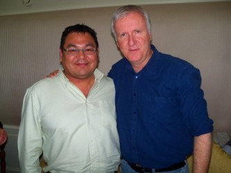Mikisew Cree activist George Poitras (left) invited Hollywood director James Cam