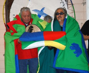 Indian Group of Seven members Alex Janvier (left) and Joseph Sanchez are honoure