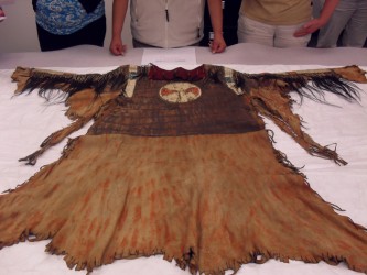 A Blackfoot war shirt is one of five hide hair shirts on display at the Galt Mus