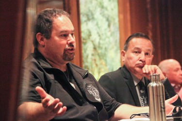 West Moberly First Nation Chief Roland Willson speaks at a Vancouver press brief