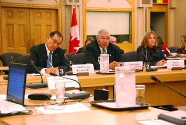 Wilton Littlechild (left) Murray Sinclair and Marie Wilson present before a Sena