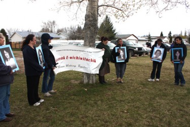 A May 3 vigil organized by Iswewak E-wichiwitochik (Cree for Women Walking Toget