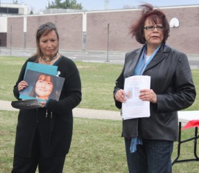 Sue Martin (left) of Ontario was at the Saskatoon vigil for Missing and Murdered