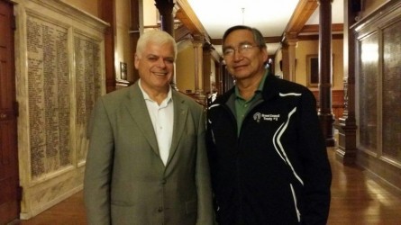 Chief Simon Fobister of Grassy Narrows First Nation with Peter Tabuns, Ontario N