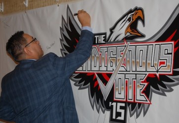 AFN BC Regional Chief Shane Gottfried signs Rock the Indigenous Vote